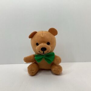 Oriental Trading Mini Brown Plush Bear Stuffed Animal Toy 4” Green Bow Tie